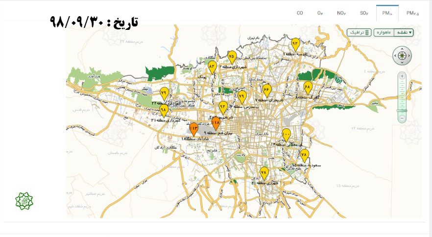 نقشه ذرات معلق میکرون تهران 